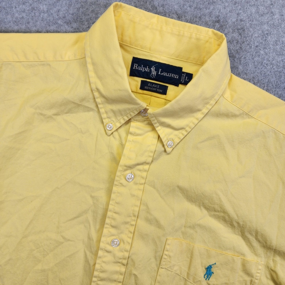 Ralph Lauren‎ Short Sleeve Blake Mens L Button Down Shirt Solid Yellow Cotton